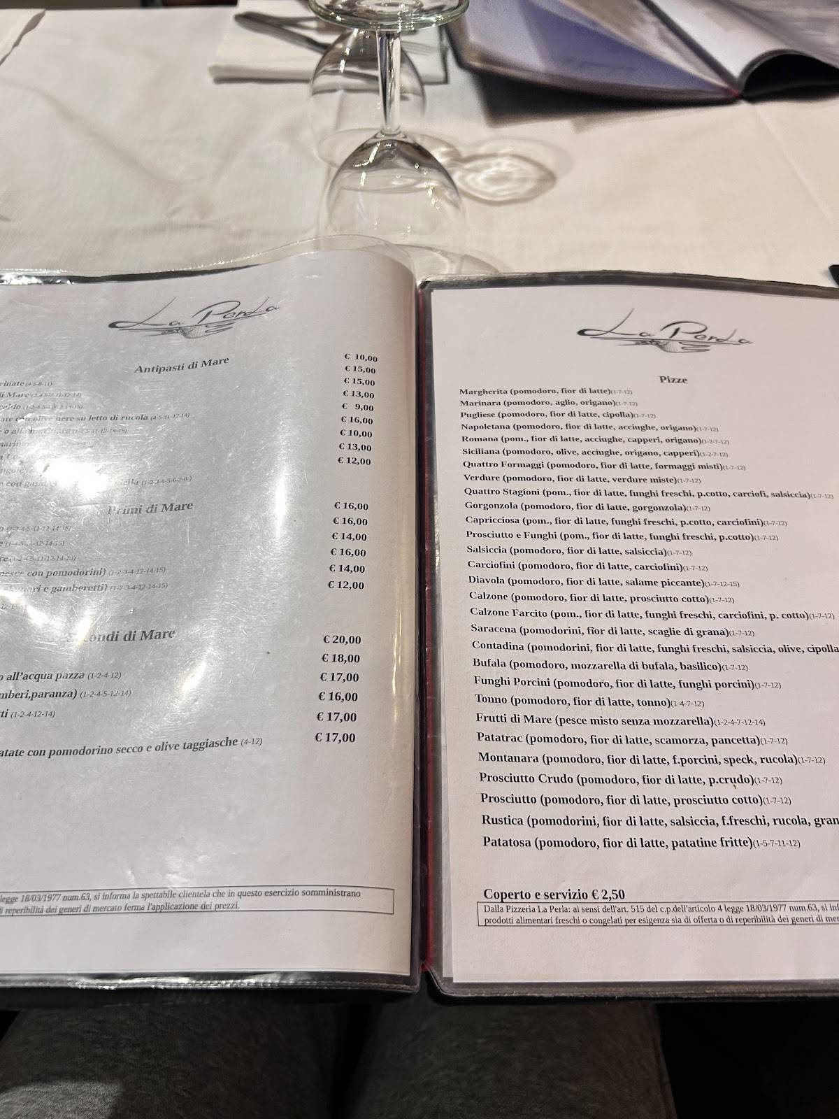 Menu at Ristorante Pizzeria La Perla, Bologna, Piazza Adam Mickiewicz, image size:1200x1600