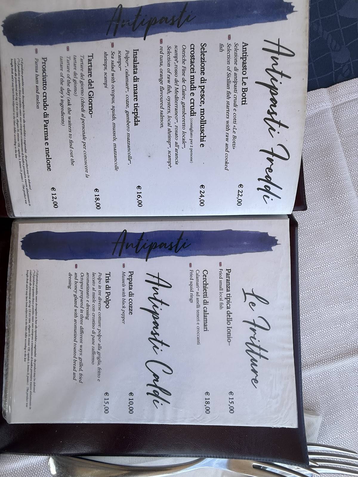 Menu di Ristorante Pizzeria "Le Botti" 