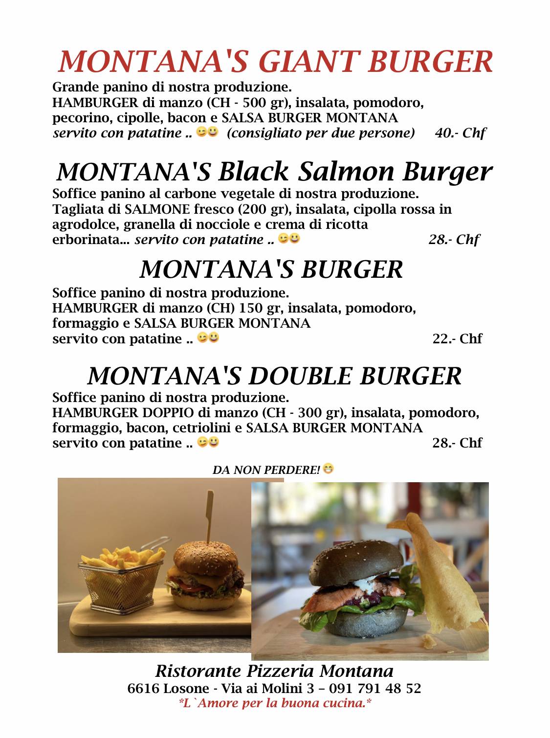 Menu di Ristorante Pizzeria Montana 