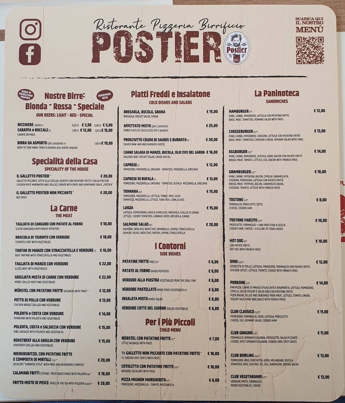 Menu di Ristorante Pizzeria Postier 