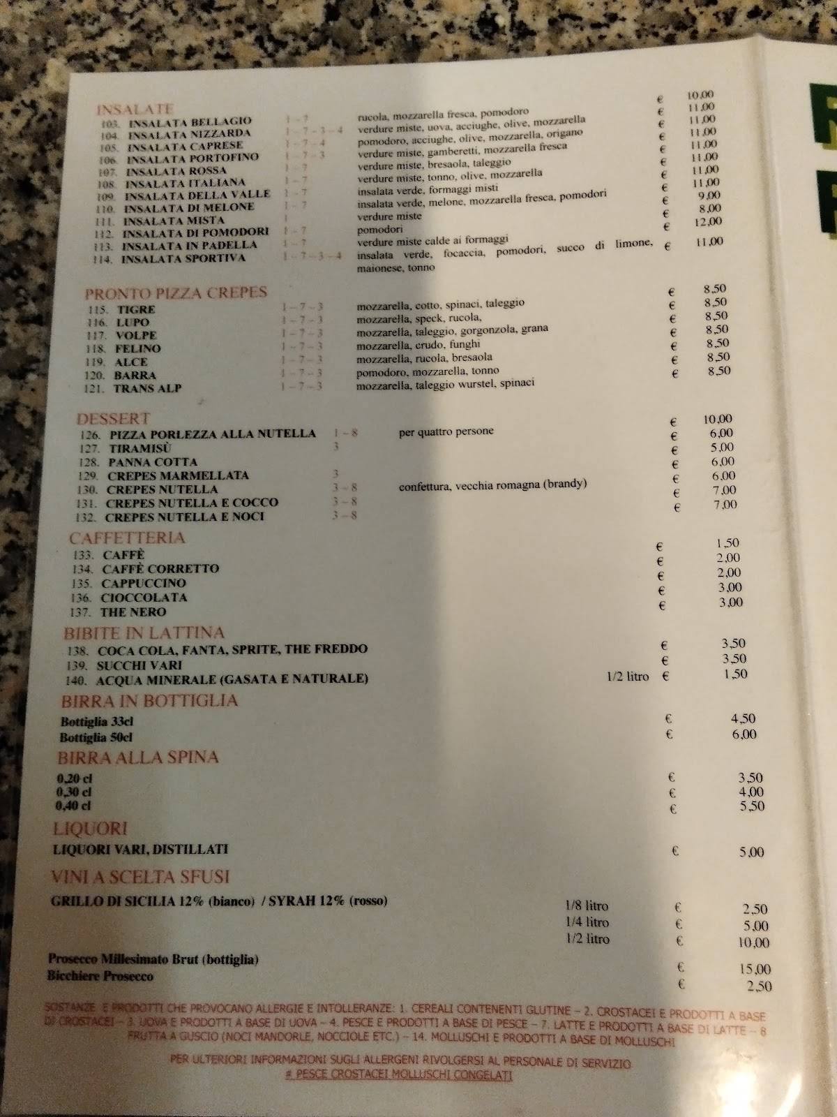 Menu di Ristorante Pizzeria Bar Pronto Pizza 