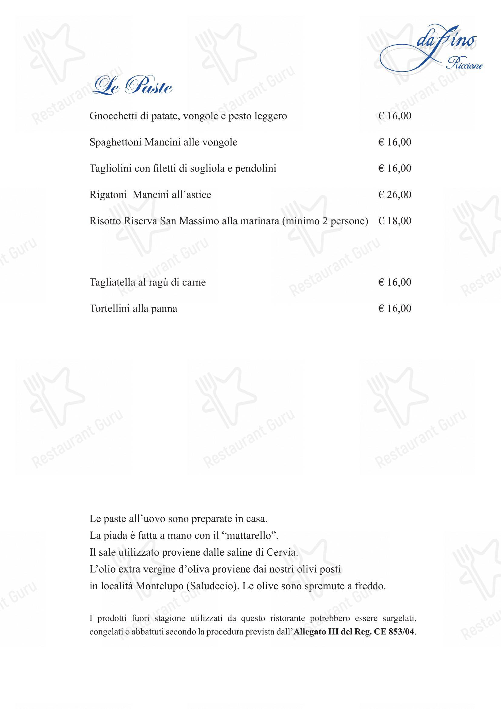 Ristorante da Fino in Riccione - Menu