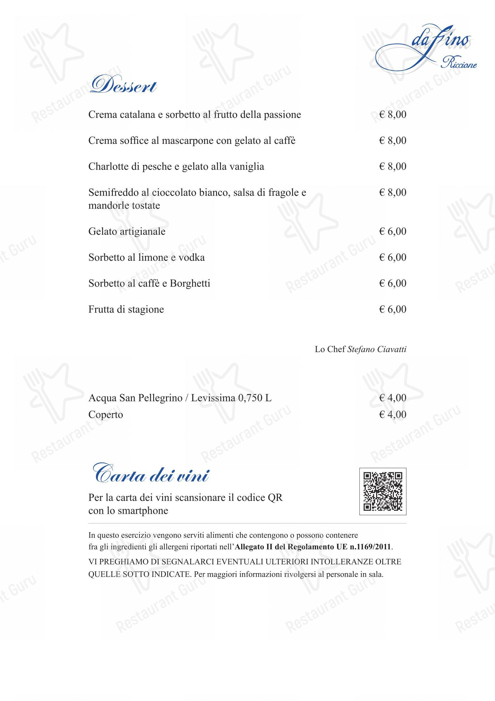 Menu per Ristorante da Fino ristorante