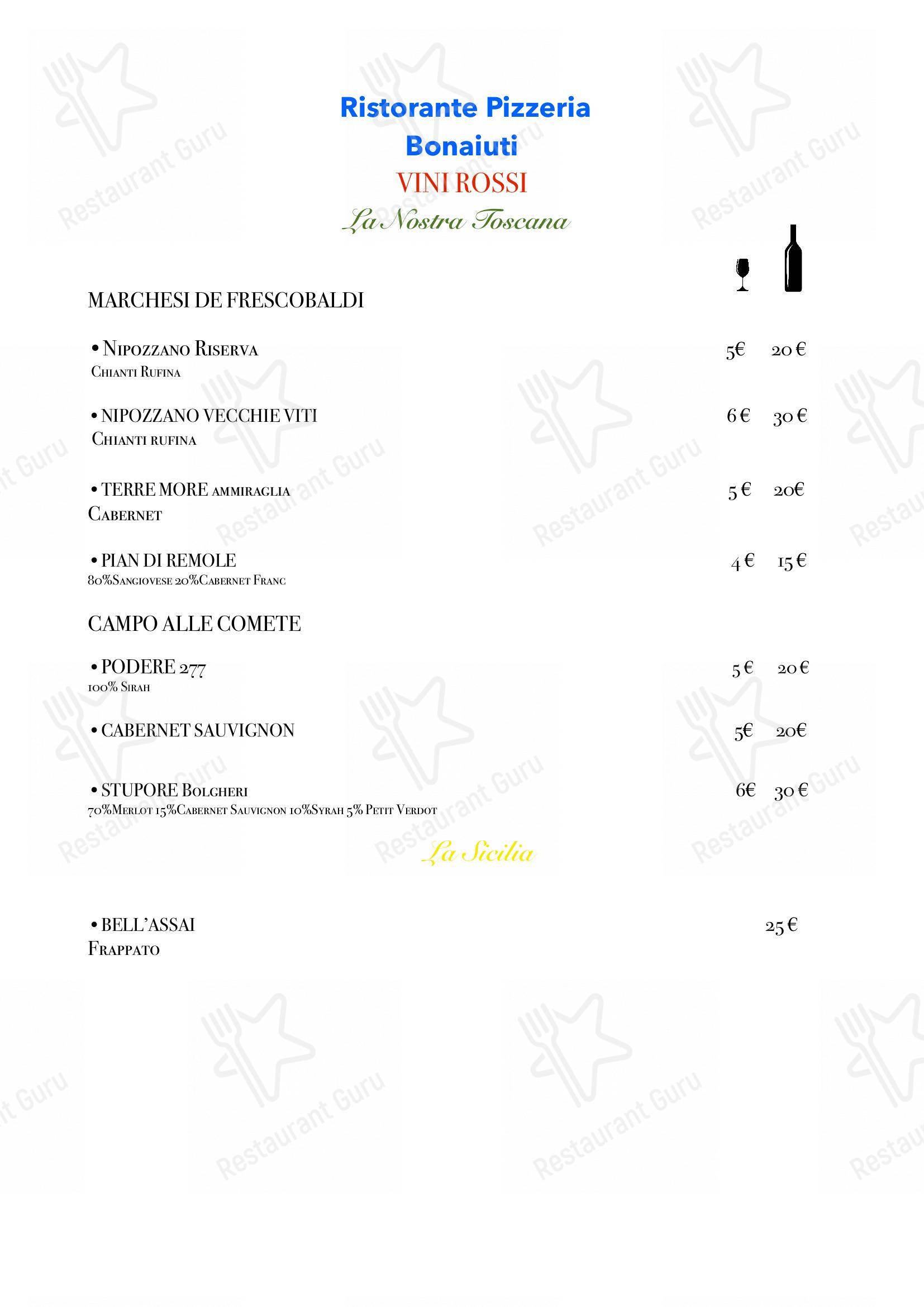 Ristorante pizzeria Bonaiuti in Pontassieve - Menu