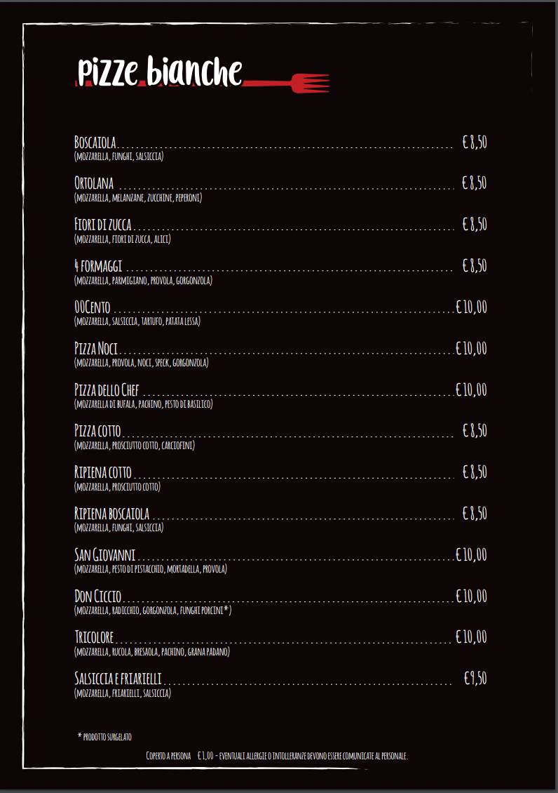 Menu di Ristorante pizzeria bisteccheria 00cento Porta di Roma 
