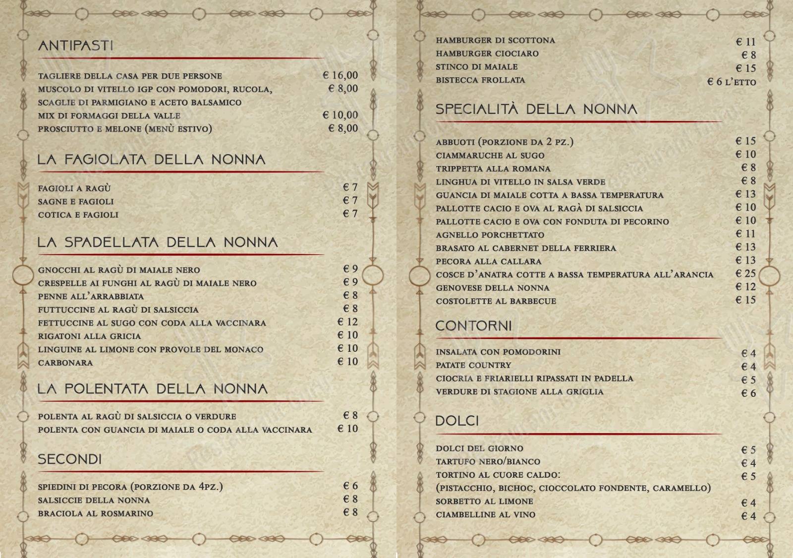 Menu di Ristorantino da Nonna Giuseppina 
