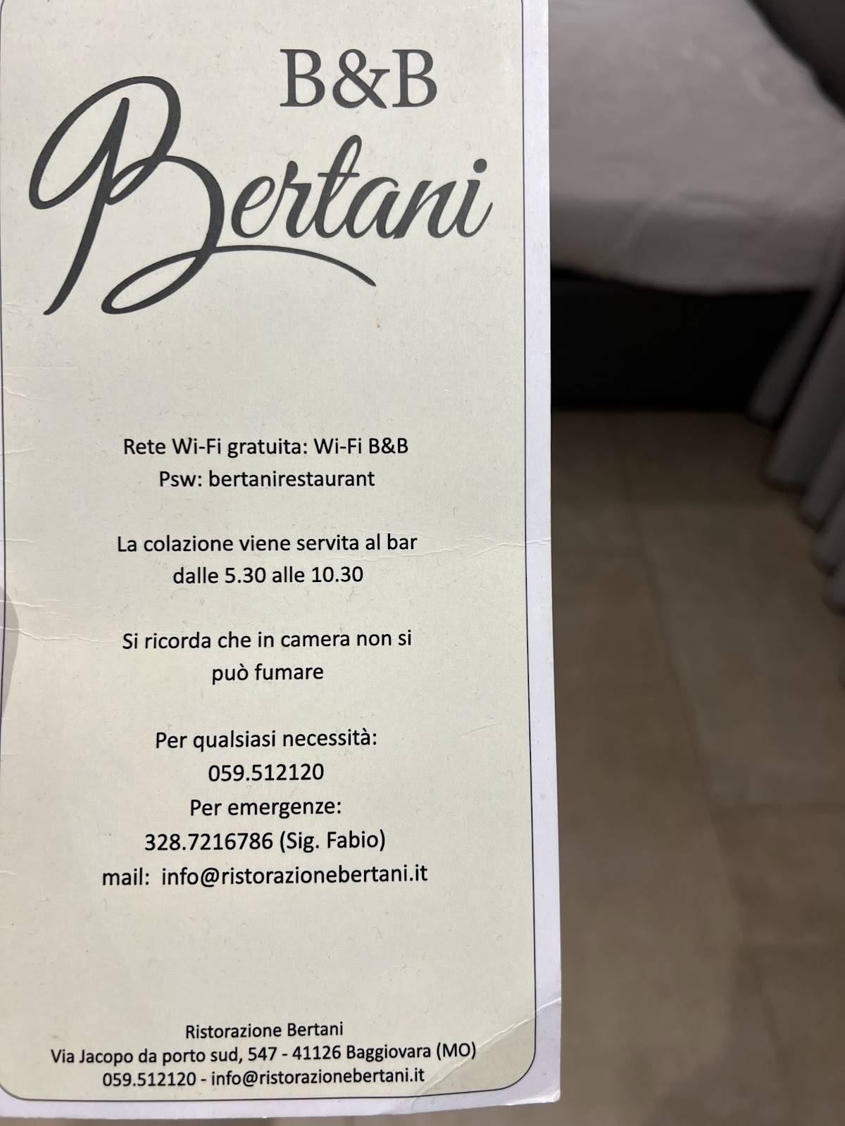 Menu di Ristorazione Bertani 