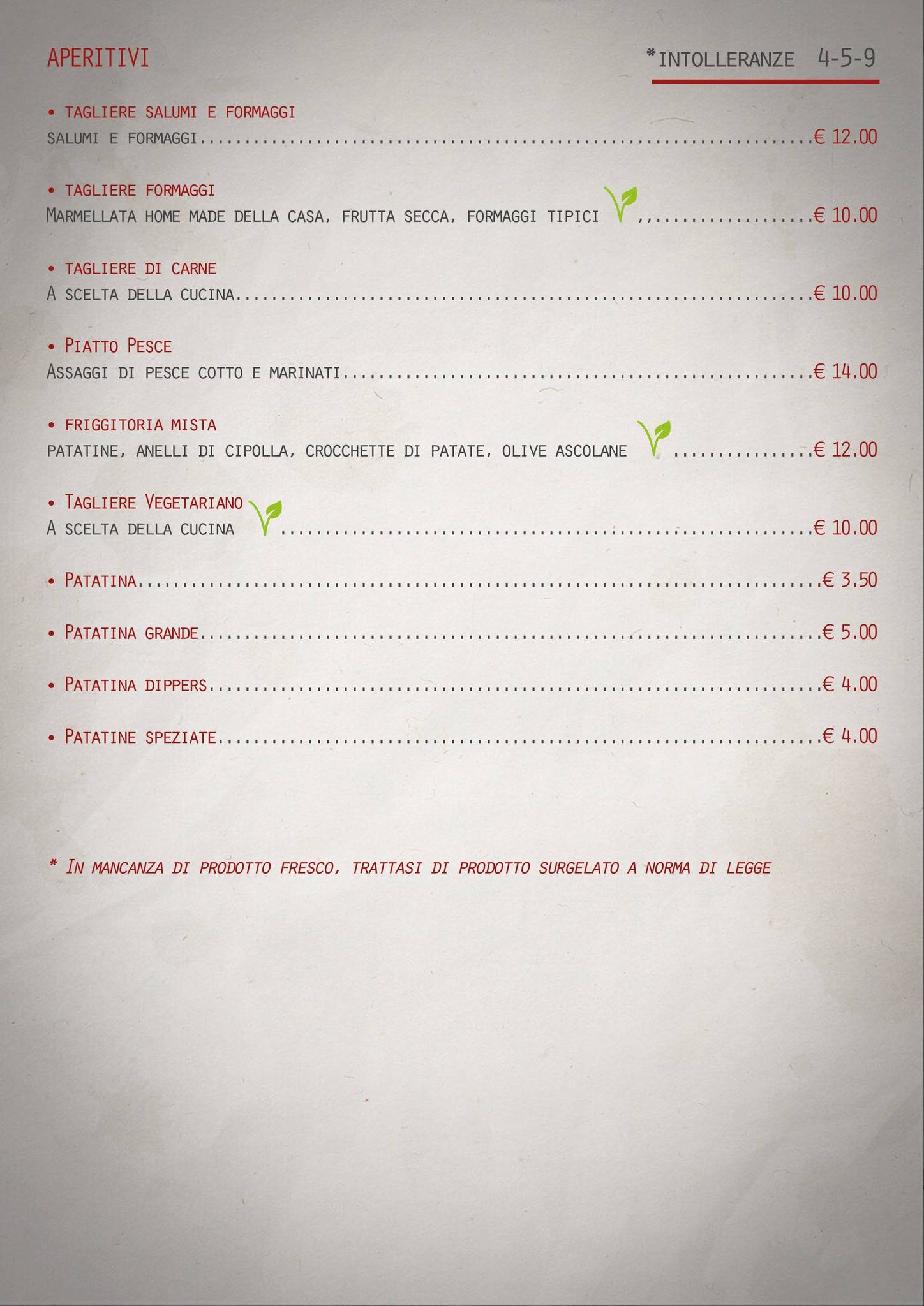 Menu di Riva Baglieri 