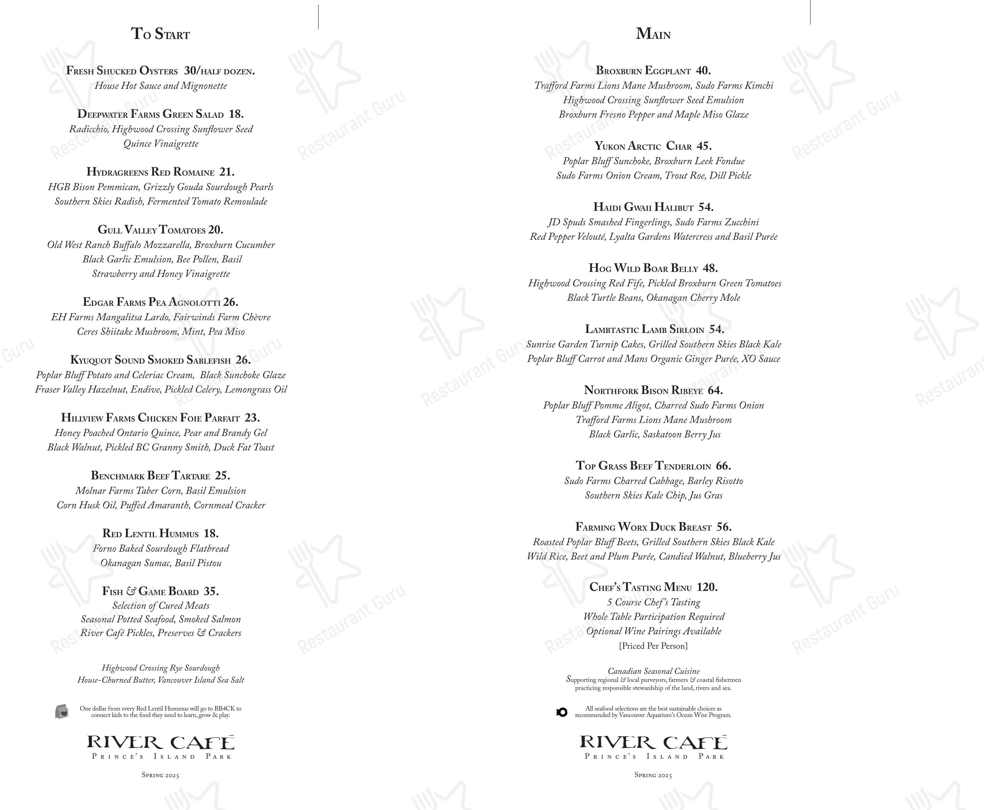 Menu pour River Café - Основное меню