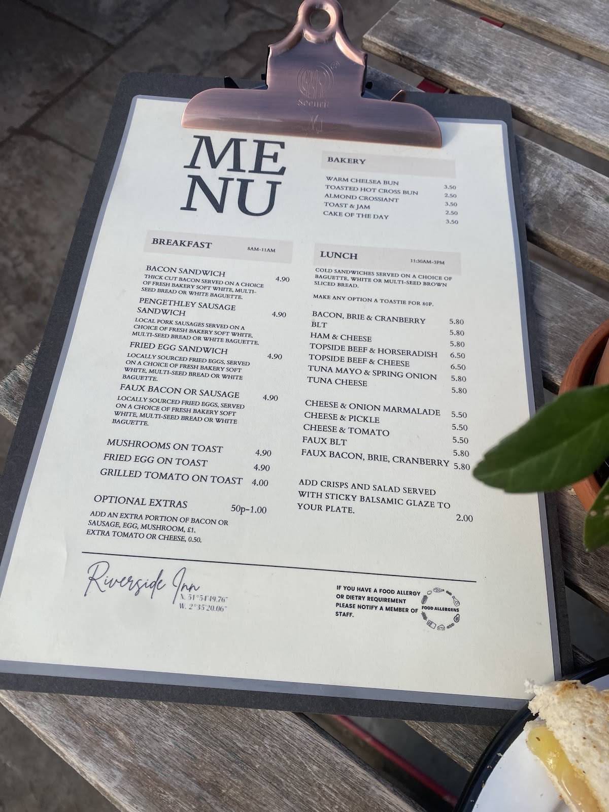 Menu at Riverside Inn Cafe, Ross-on-Wye