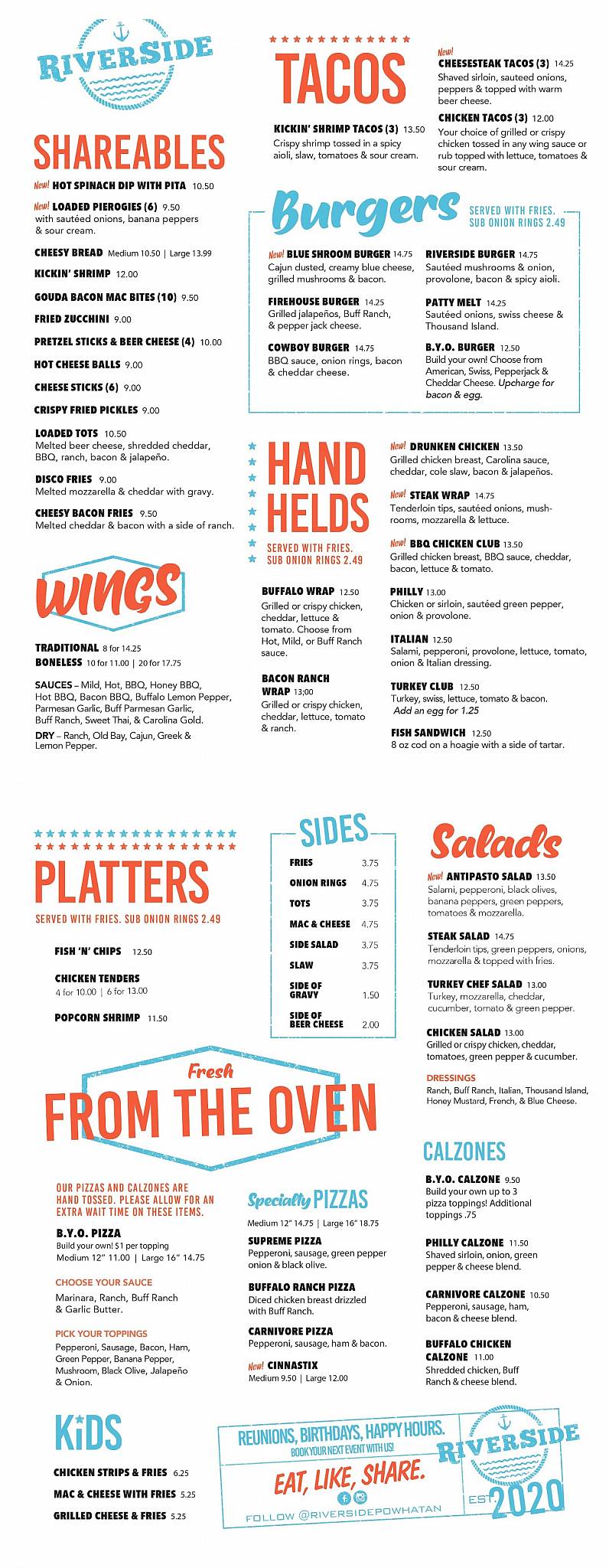 Menu at Riverside Restaurant & Bar, Powhatan Point