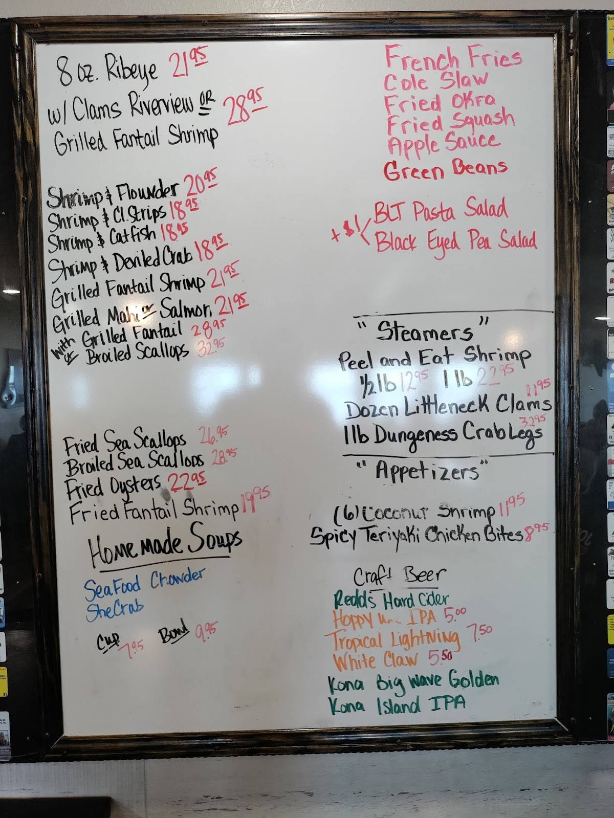 Menu at Riverview Cafe, Sneads Ferry