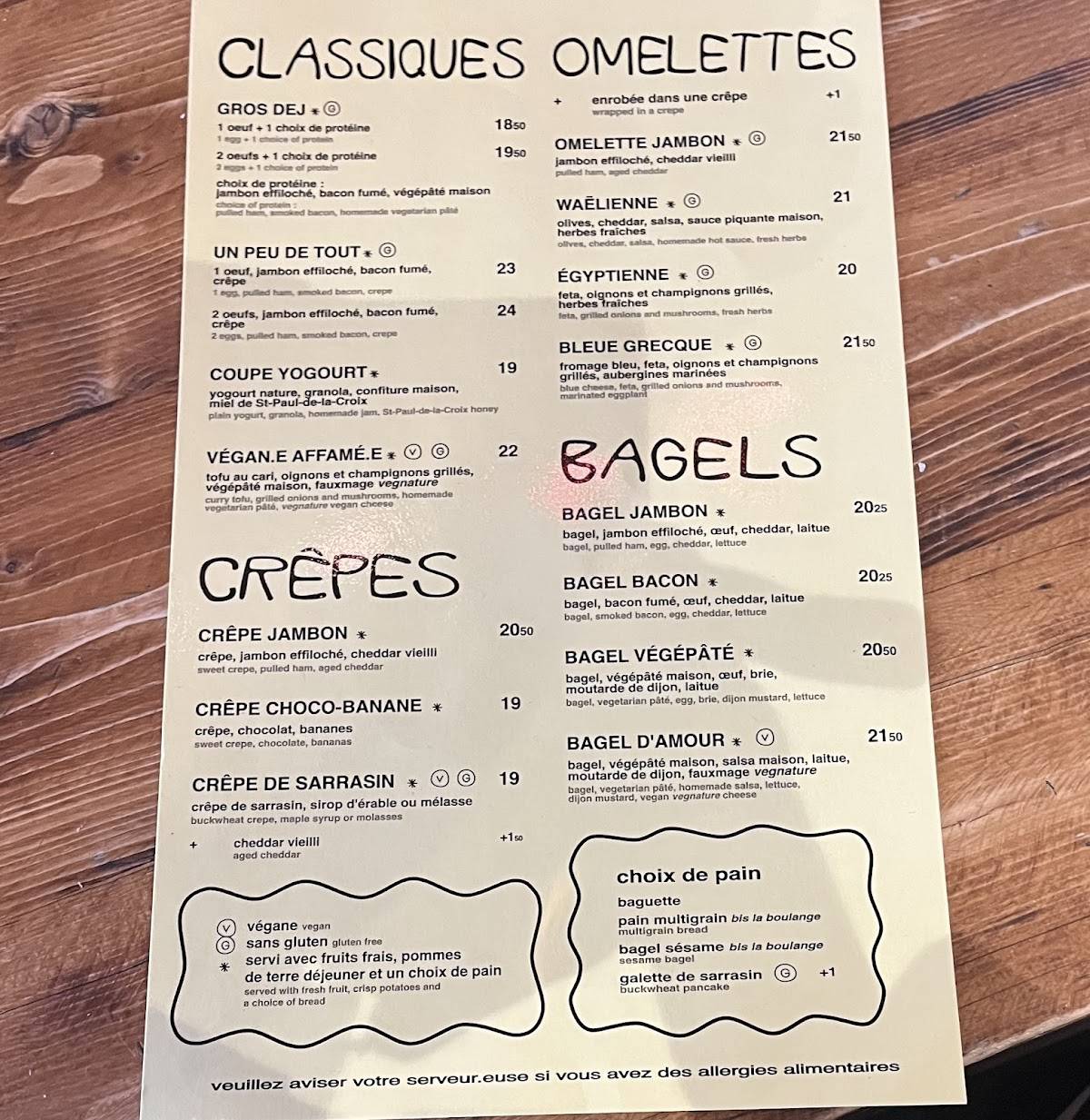 Menu de L'Innocent