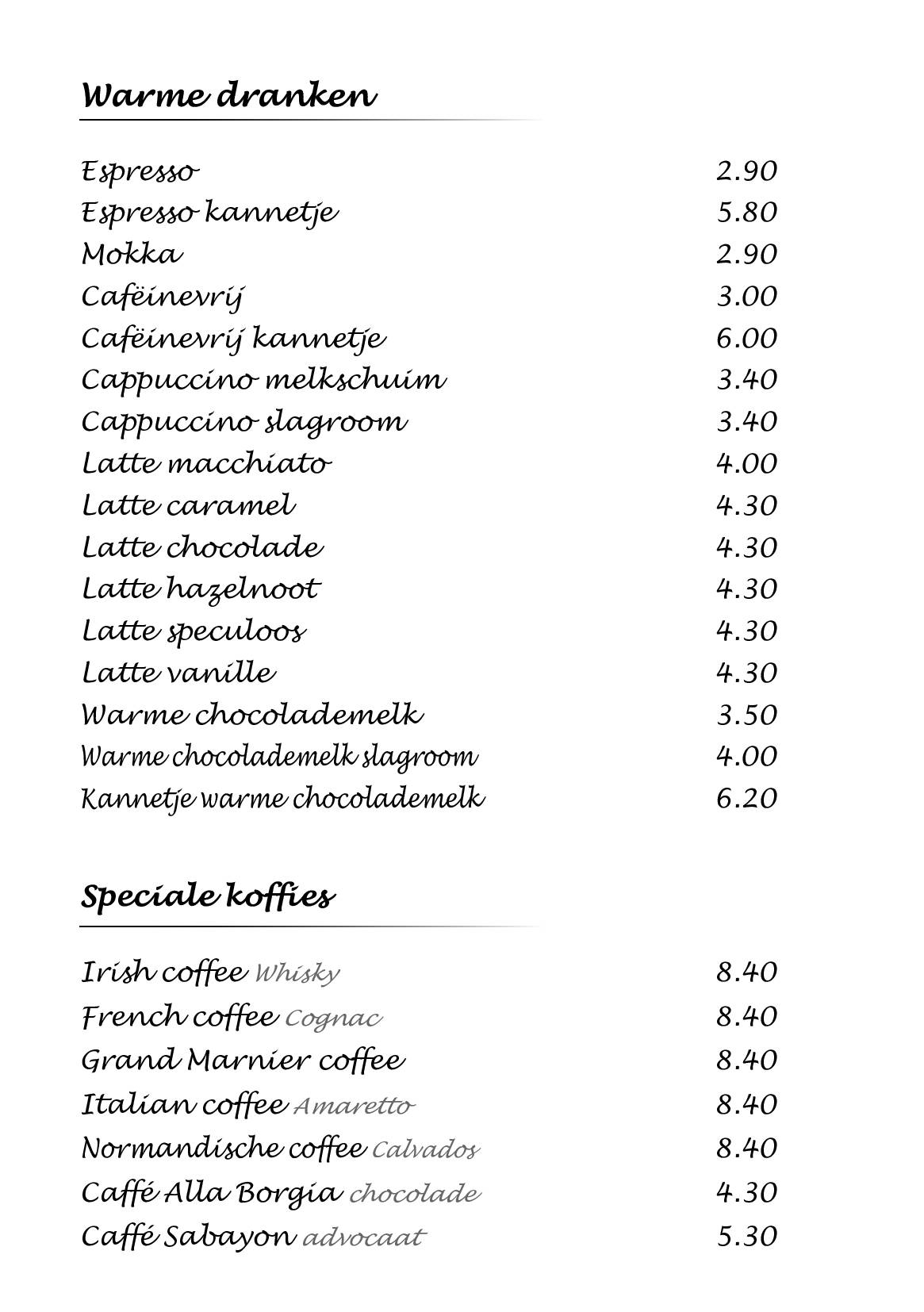 Menu de San Marco Roeselare