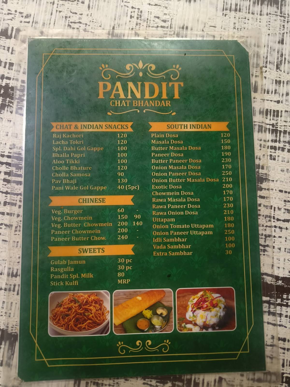 Pandit Chat Bhandar menu