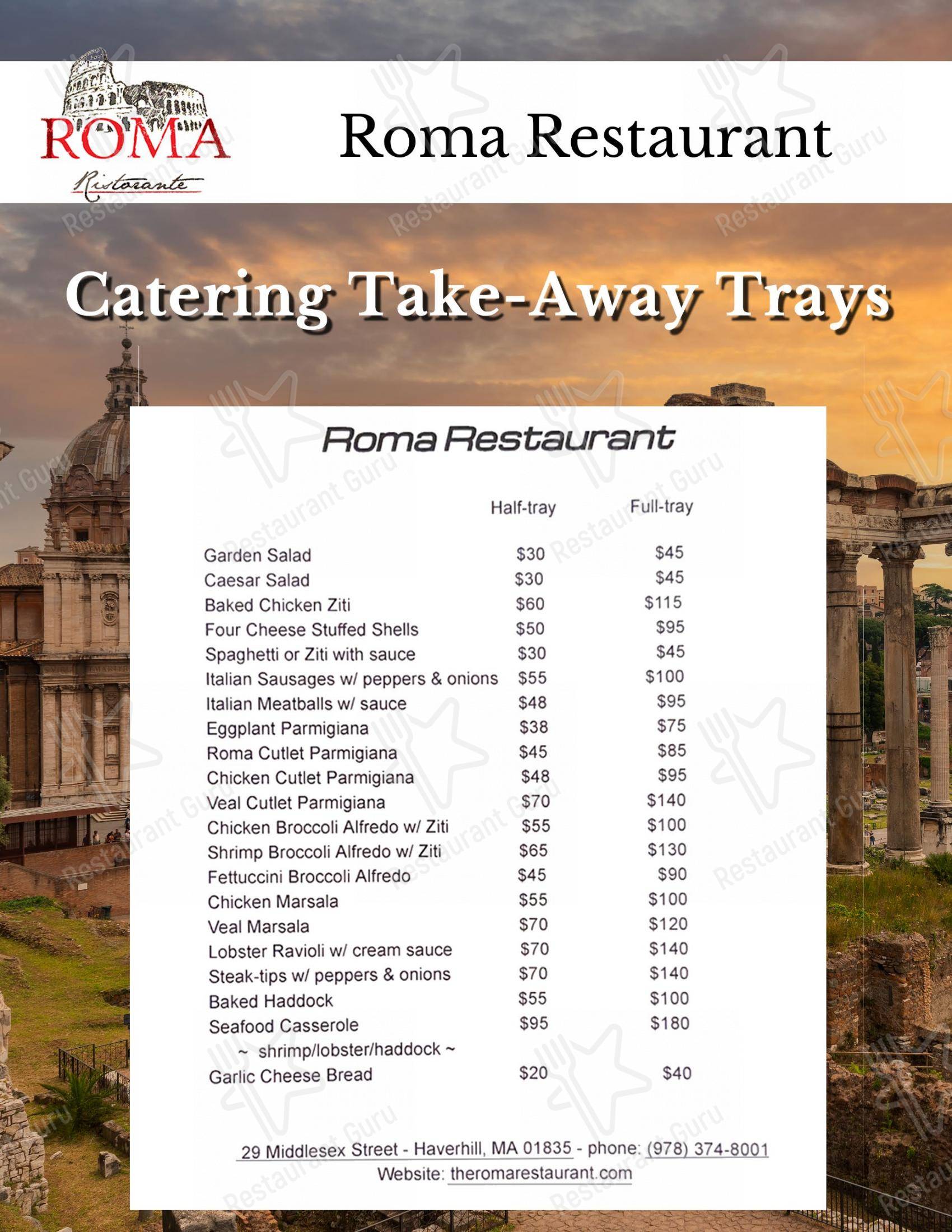 Menu at Roma Restaurant, Haverhill
