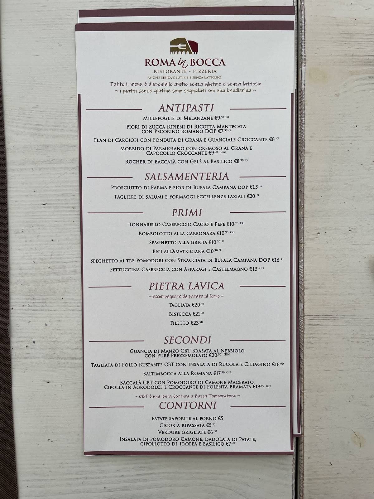 Menu di Ristorante "Roma in Bocca" 