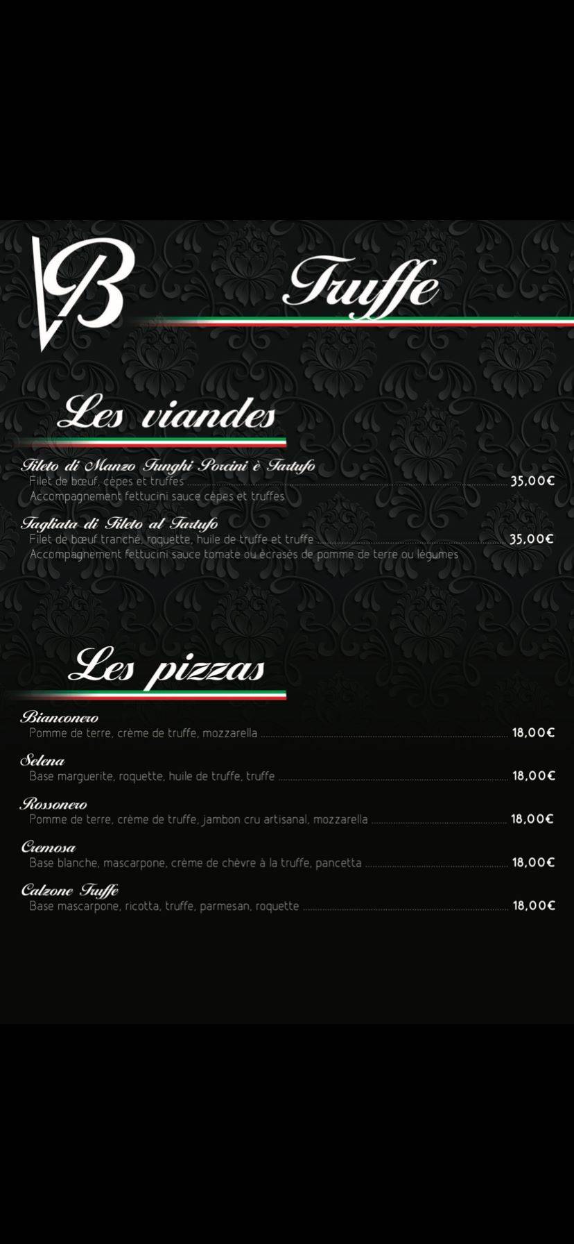 Menu de Villa Borghese