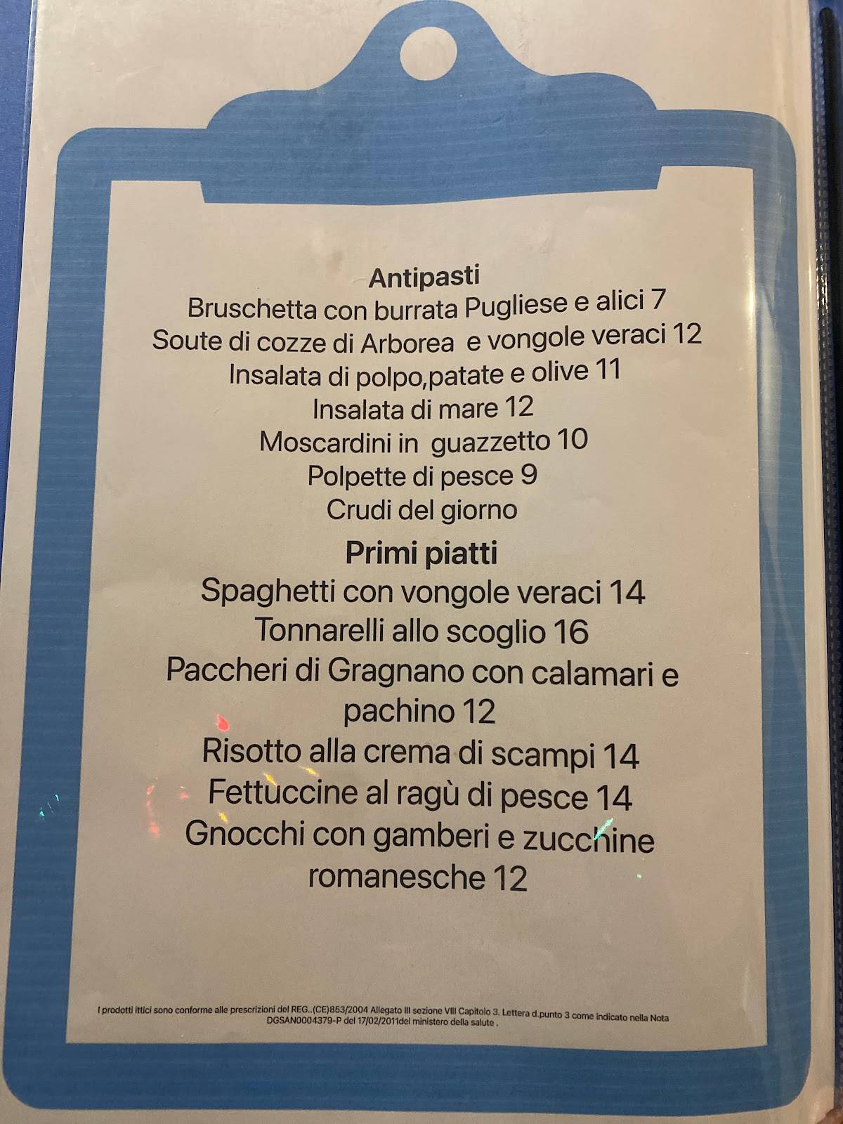 Menu di Ristorante Oceano 