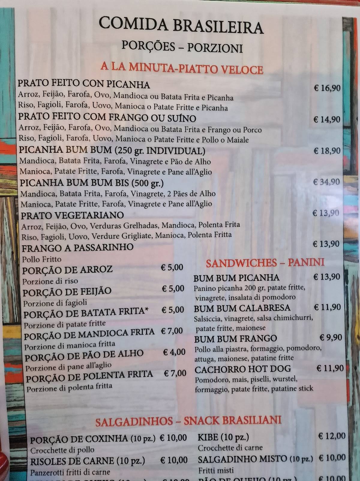 Menu di BumBum Bar Brasileiro 