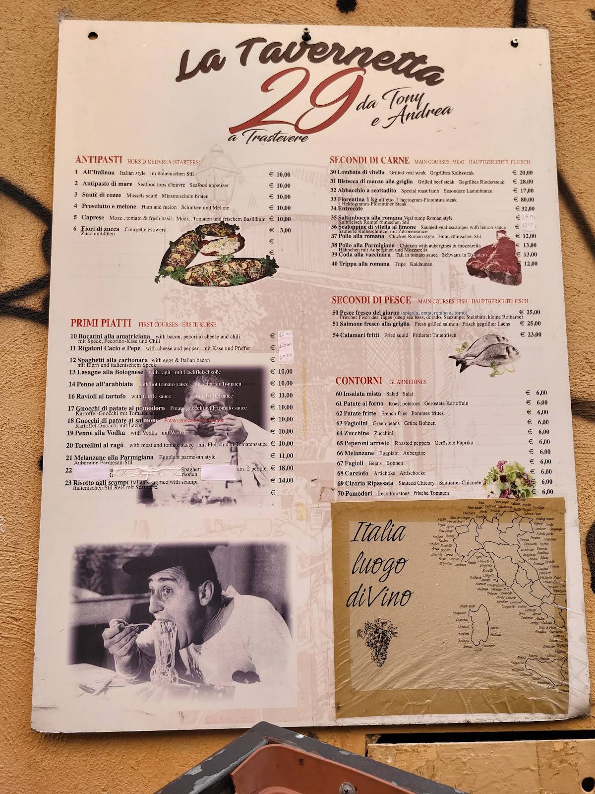 Menu di La Tavernetta 29 da Tony e Andrea 
