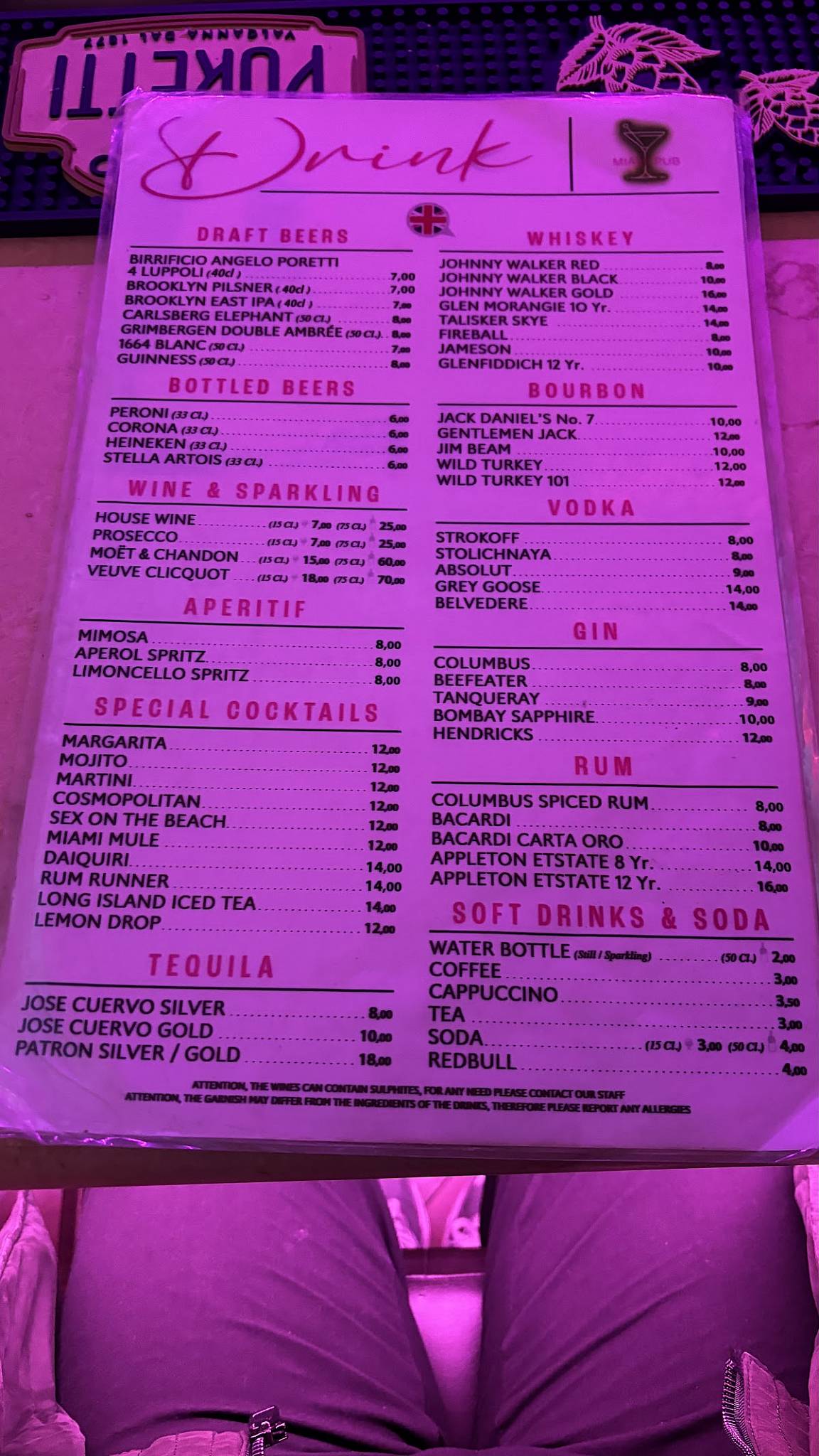 Menu di Miami Pub 