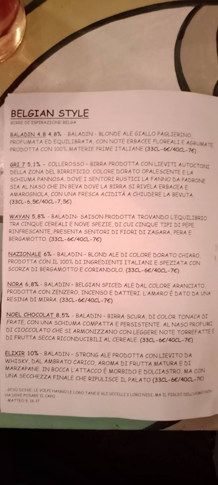 Menu di Open Baladin Roma 