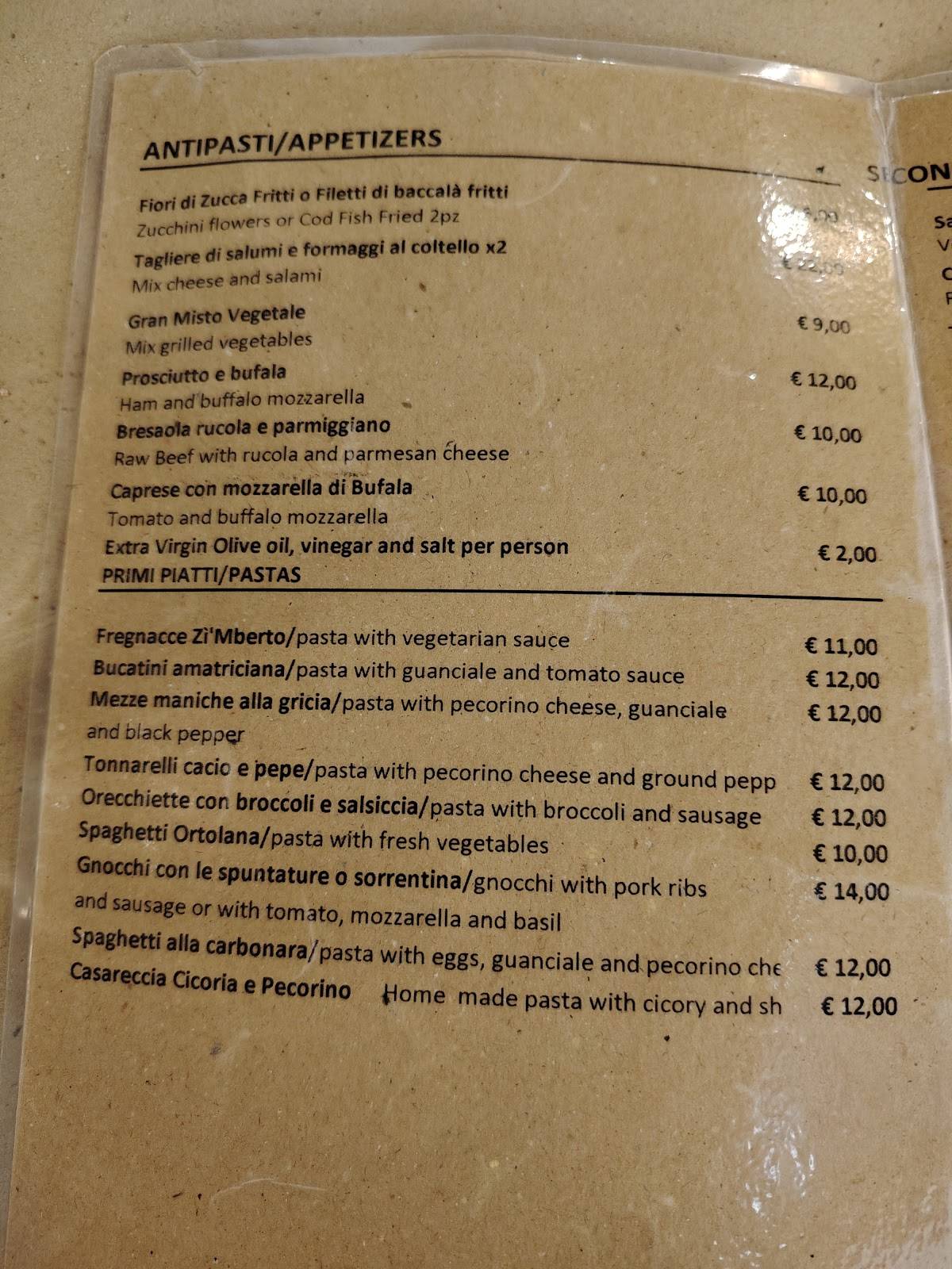 Menu di Osteria da Zi Umberto 
