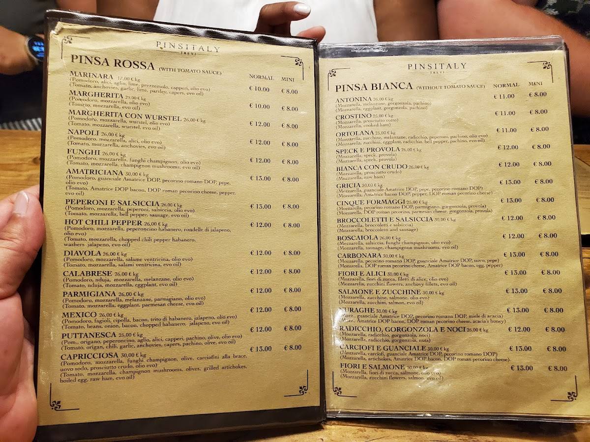 Menu di Pinsitaly Trevi 