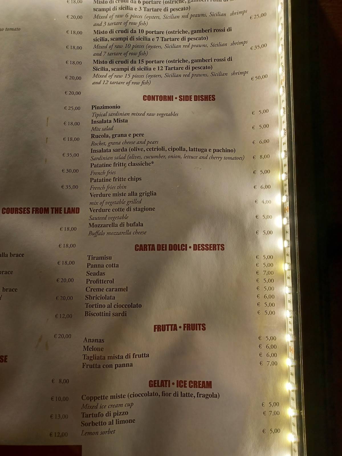 Menu de Ristorante Baia Chia Roma