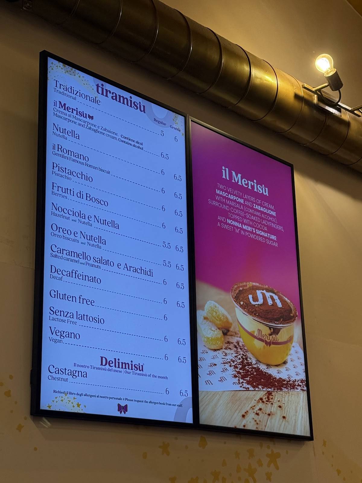 Menu di Tiramisù Trastevere - Merisù 