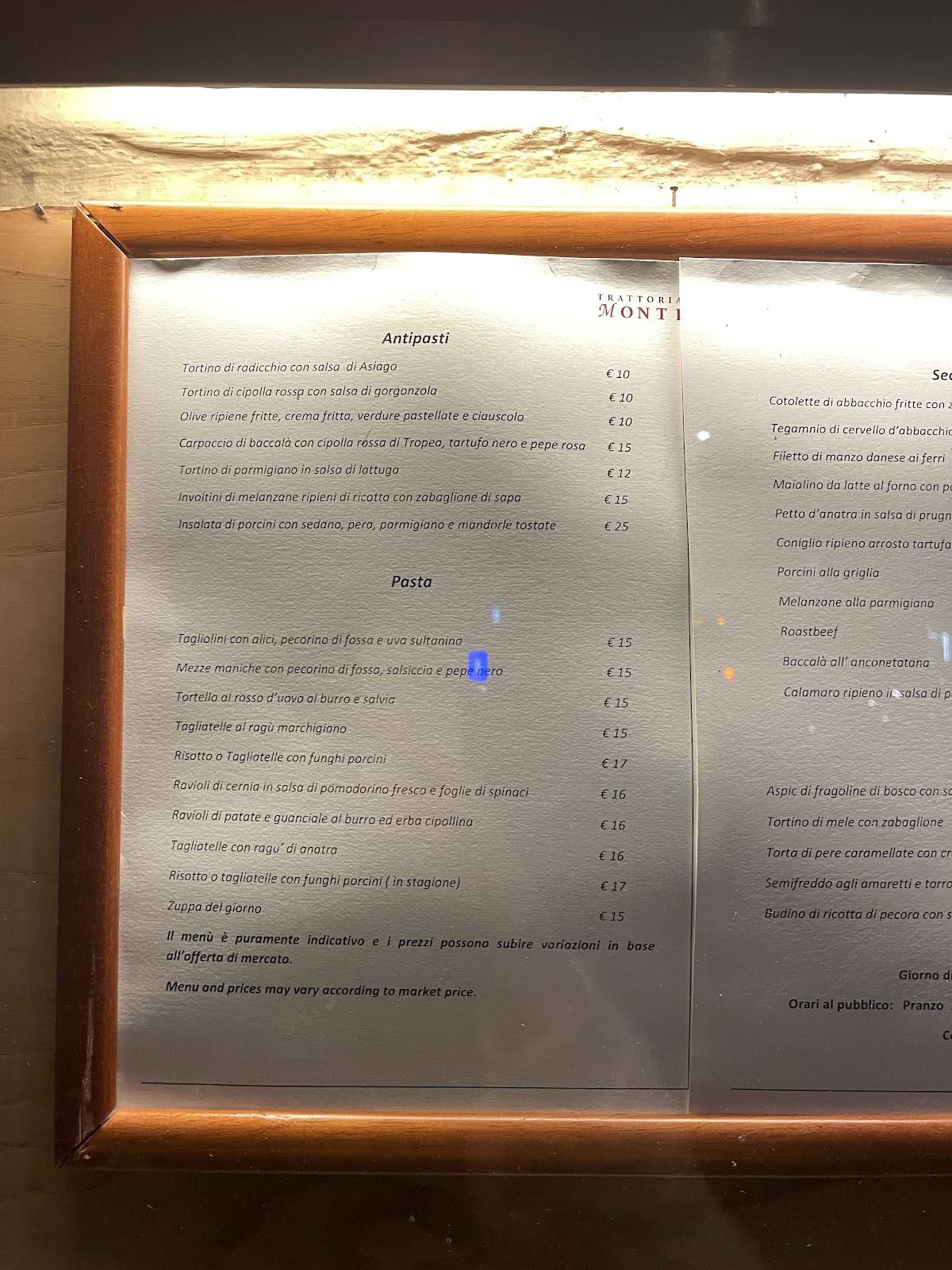 Menu di Trattoria Monti Roma 
