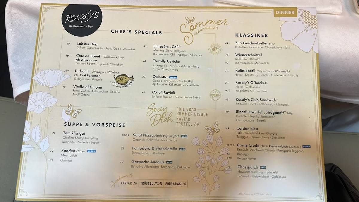 Menu di Rosaly's Restaurant & Bar 