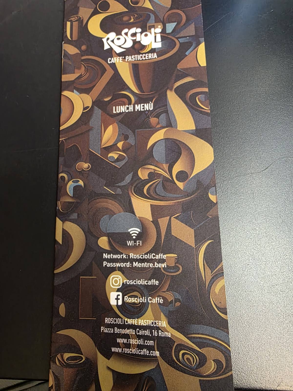 Menu de Roscioli Caffè Pasticceria