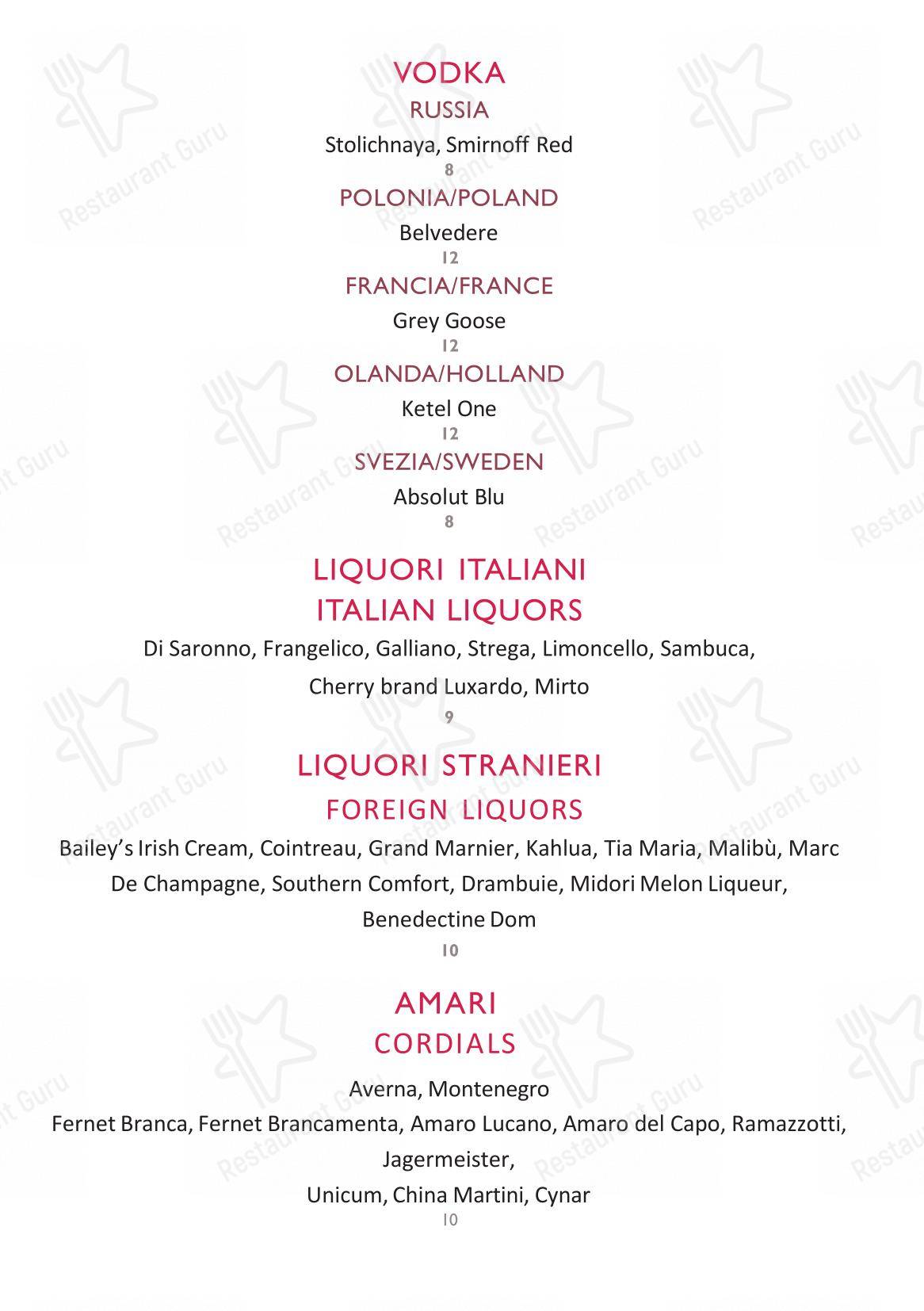 Menu bar per Rossini ristorante