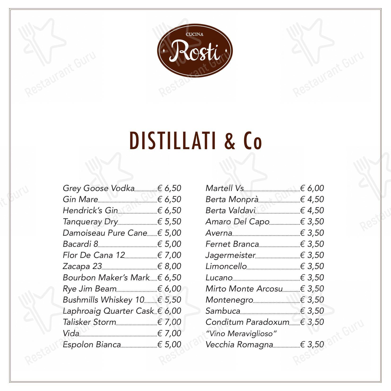 Takeaway Menu per Rosti al Pigneto Ristorante Pizzeria in Roma
