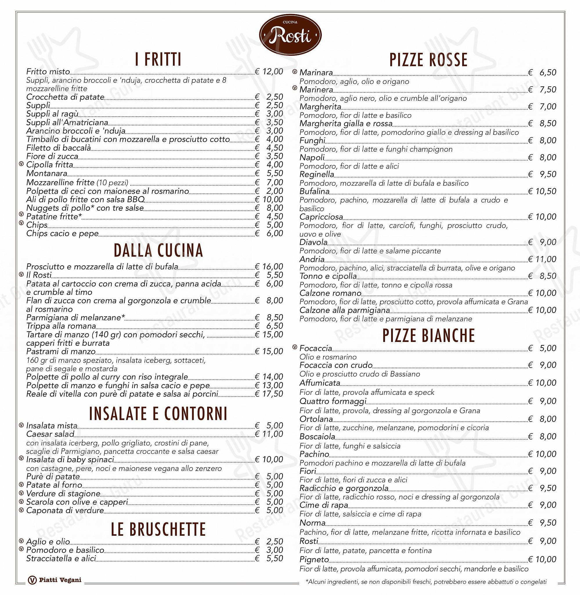 Rosti al Pigneto Ristorante Pizzeria in Roma - Takeaway Menu