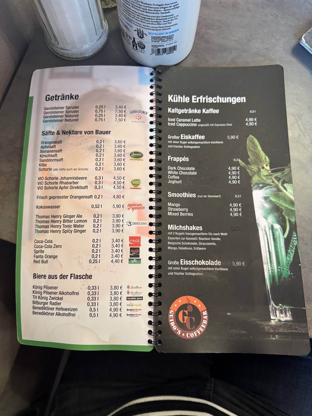 Menu de Guido's Coffeebar