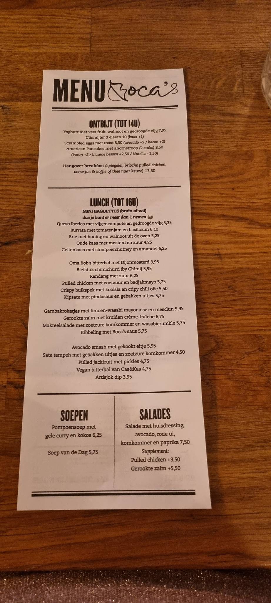 Menu de Boca's