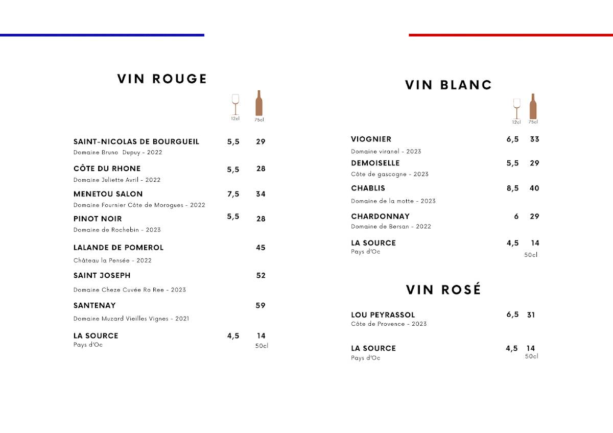 Menu de Restaurant Cocorico