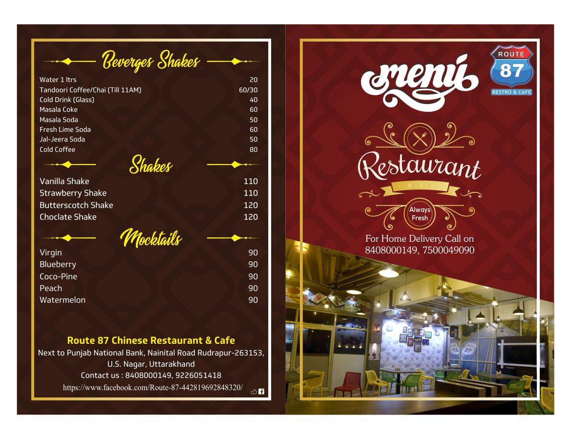 Route 87 Restaurant menu