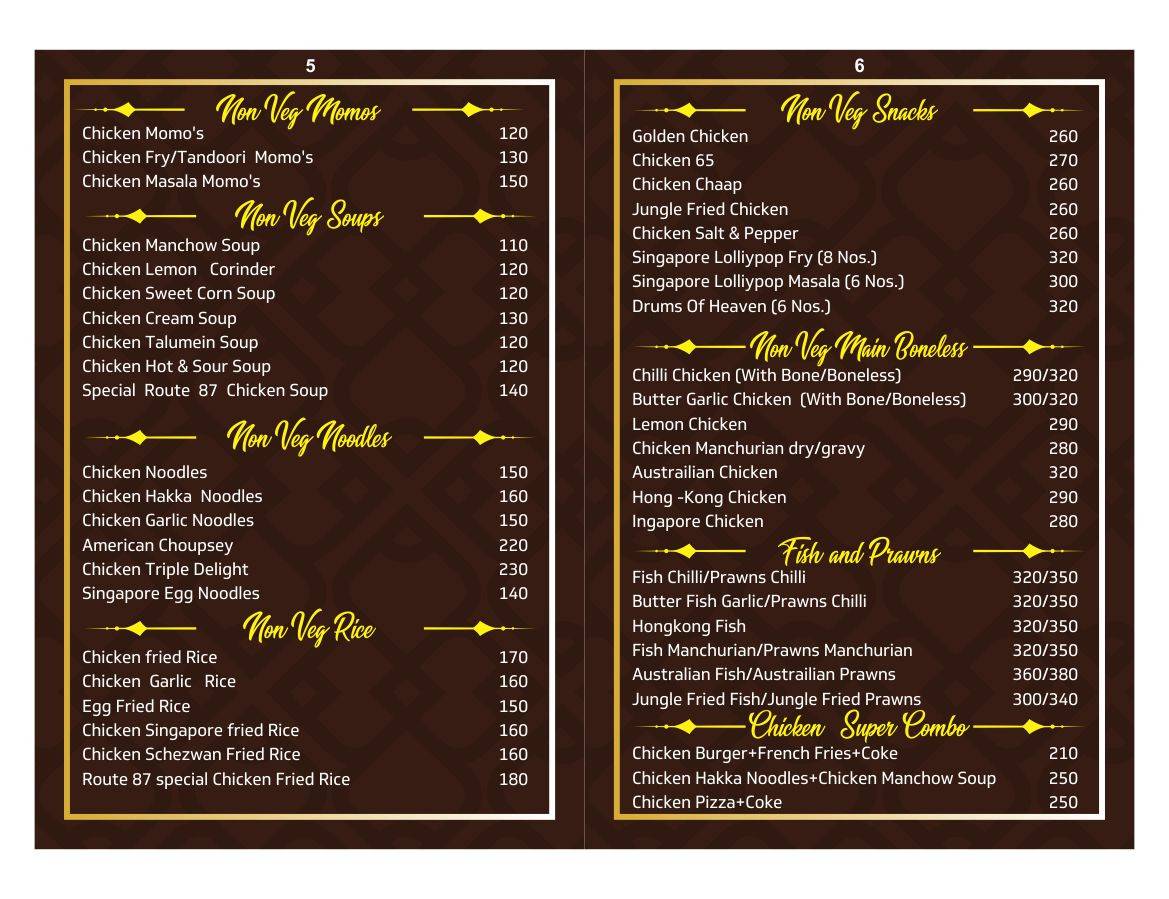 Route 87 Restaurant menu