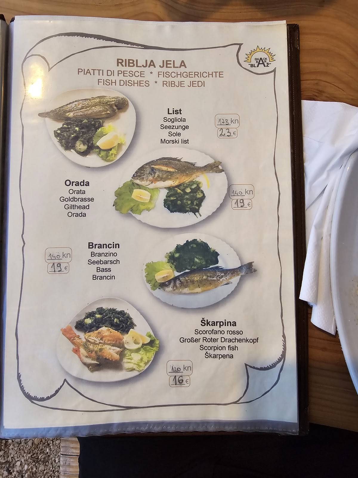 Menu di Snack Bar Blaž 