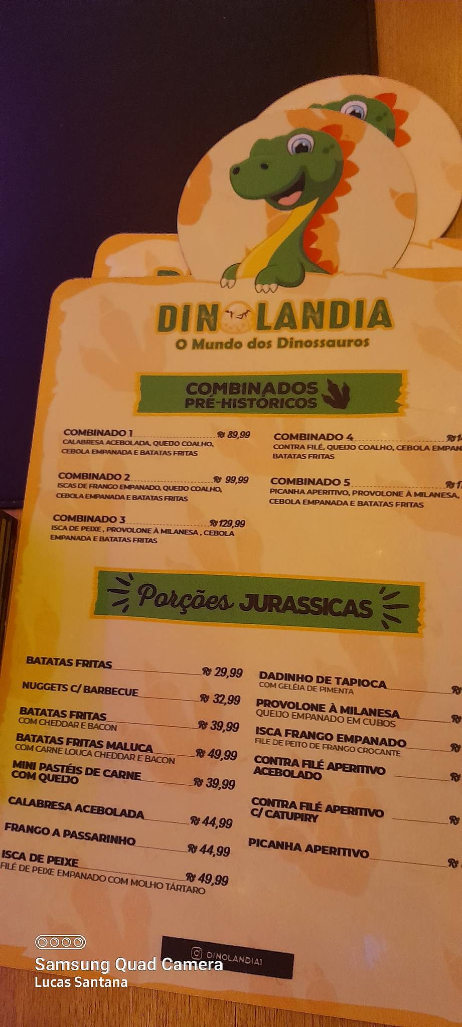 Dinolandia - O mundo dos Dinossauros cardápio
