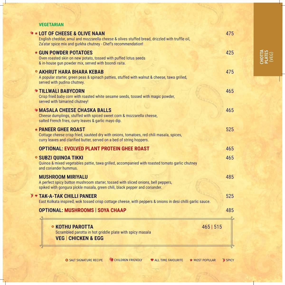 SALT - Indian Restaurant Bar & Grill menu