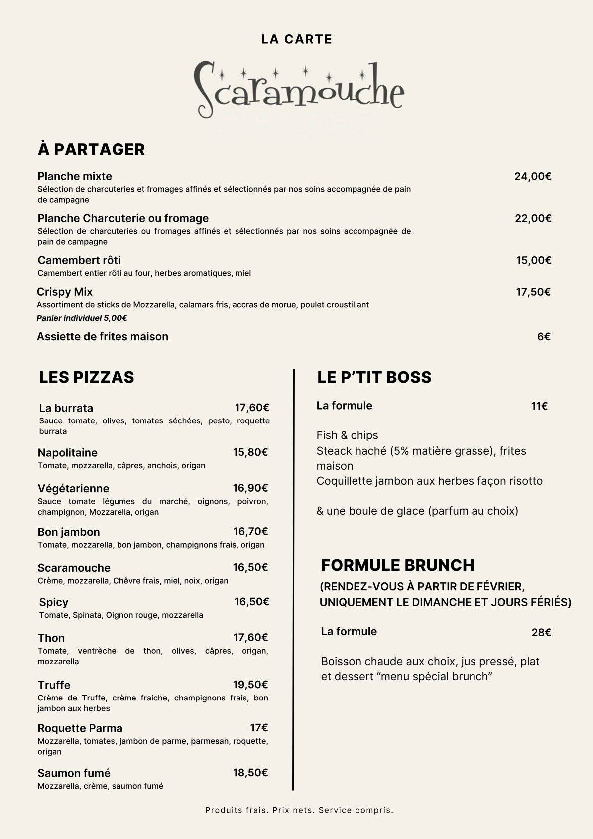 Menu de SCARAMOUCHE