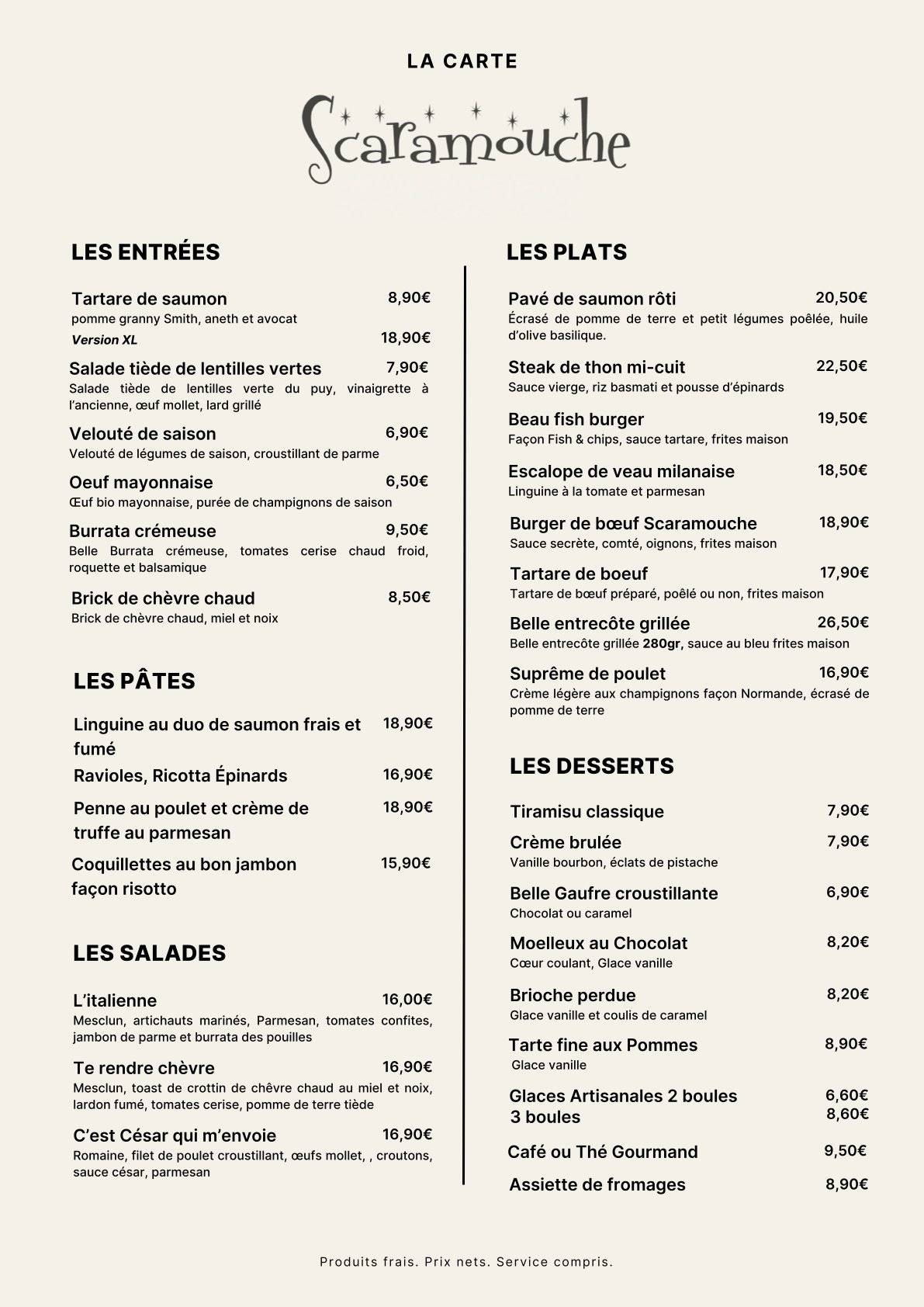 Menu de SCARAMOUCHE