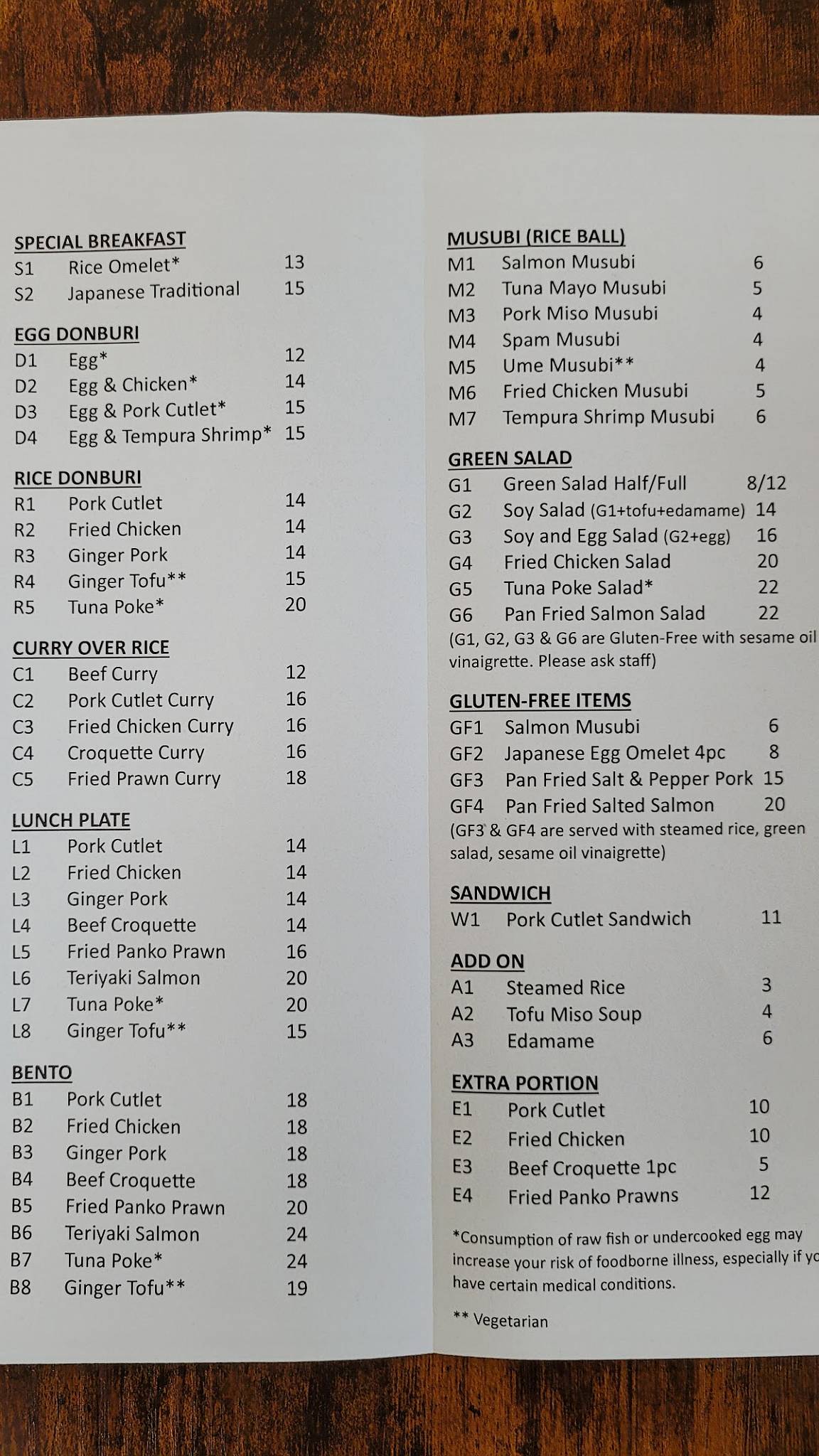 Menu at SEN restaurant, Stanwood