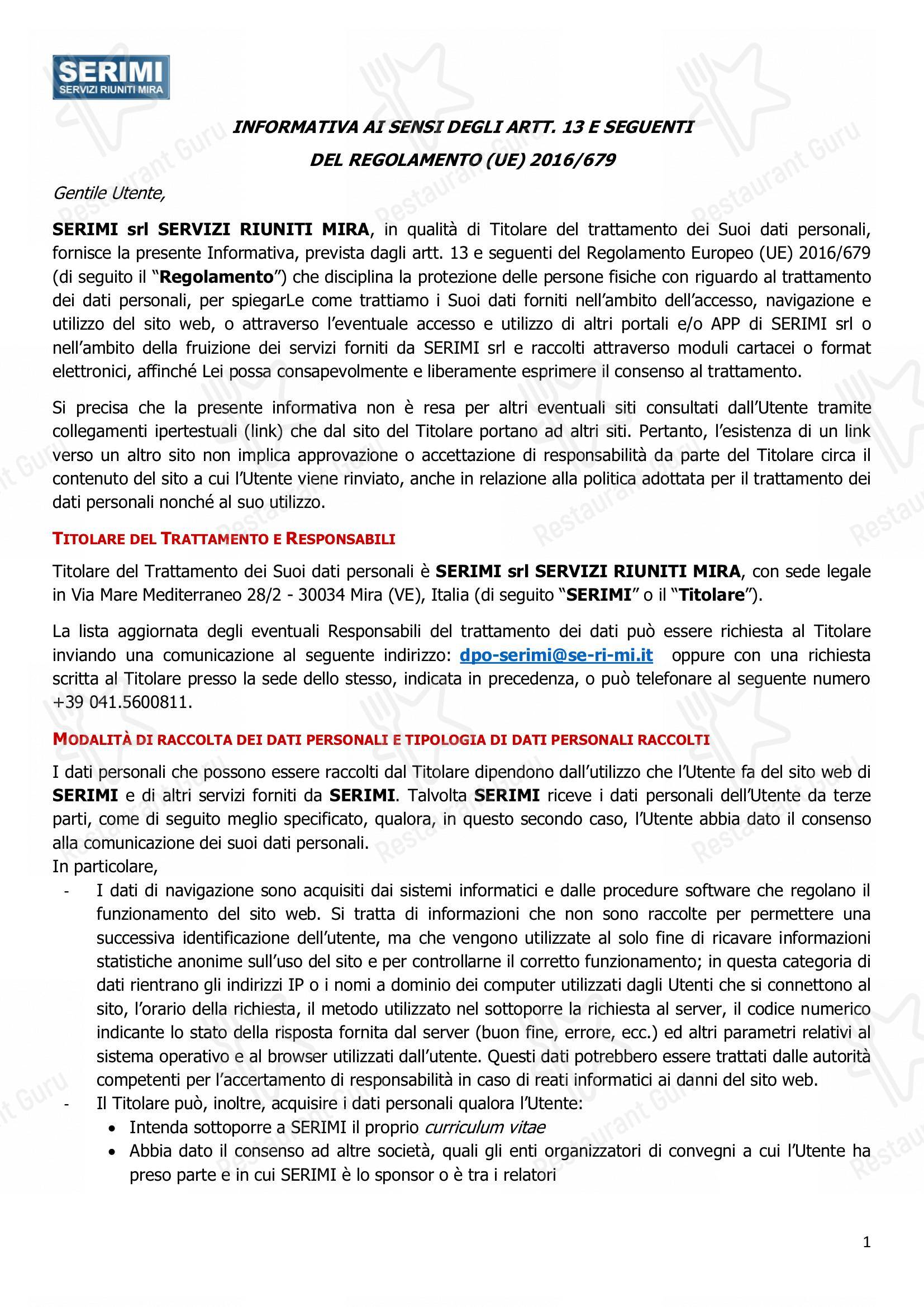 SERIMI in Mira - Wine Menu