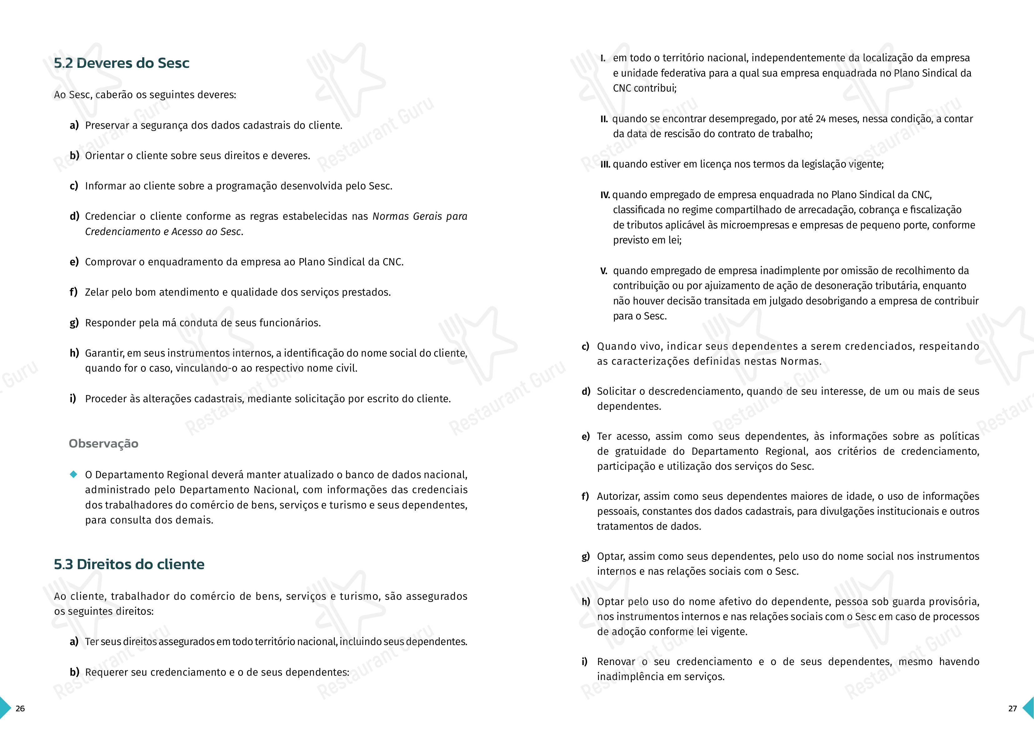 菜单 para SESC Centro Histórico restaurante